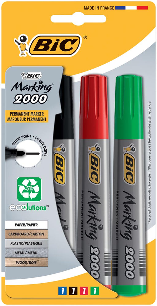 Bic permanent marker 2000, doos met 4 stuks in geassorteerde kleuren 25 stuks, OfficeTown