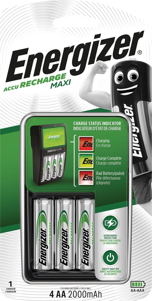 Energizer batterijlader Maxi Charger, inclusief 4 x AA batterij, op blister 4 stuks, OfficeTown