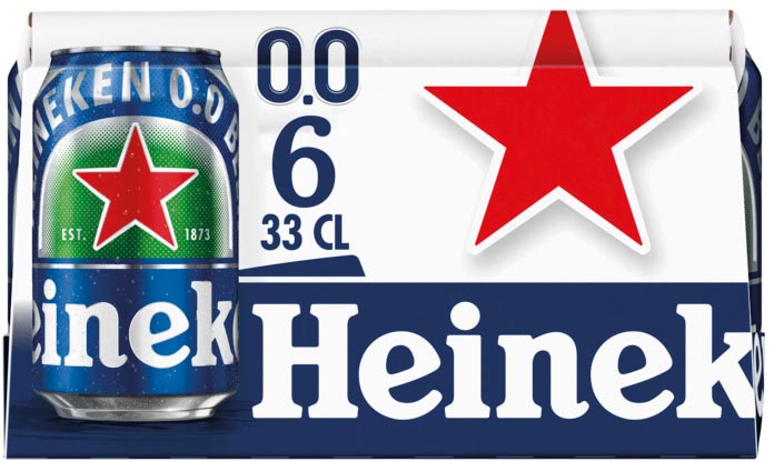 Heineken alcoholvrije bier, 33 cl blik, 6-pack