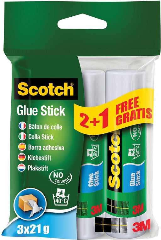 Scotch lijmstift permanent 21 g, blister van 2 + 1 stuk gratis 24 stuks, OfficeTown