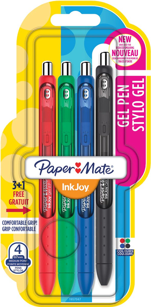 Paper Mate roller InkJoy Gel, blister 3 + 1 in geassorteerde standaard kleuren 12 stuks, OfficeTown