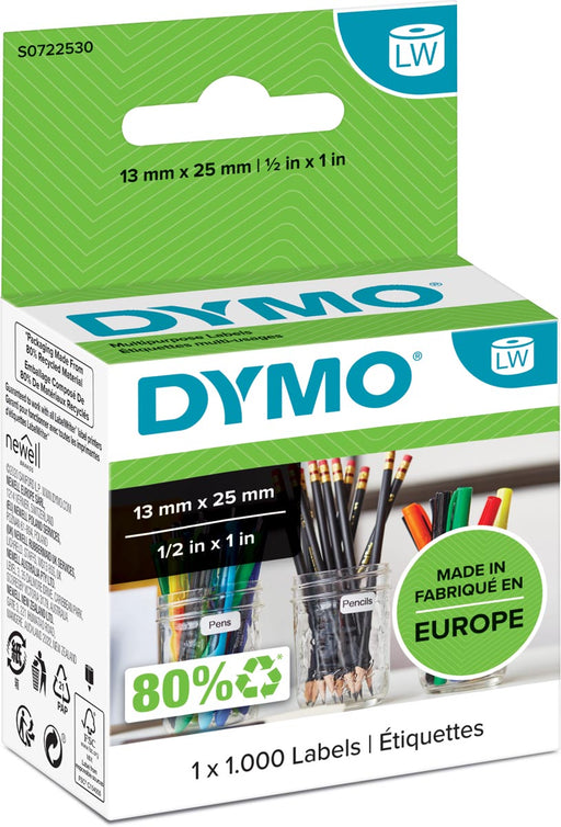 Dymo etiketten LabelWriter ft 13 x 25 mm, verwijderbaar, wit, 1000 etiketten 6 stuks, OfficeTown