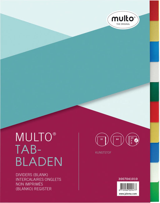 Multo tabbladen voor ft A4, 23-gaatsperforatie, 10-delig, geassorteerde kleuren 10 stuks, OfficeTown