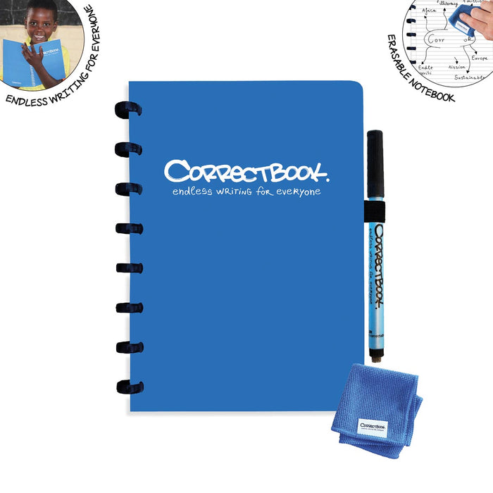 Correctbook A5 Original: Uitwisbaar Notitieboek, Gelijnd, Earthy Blue (Blauw) met Marker en Microvezeldoek