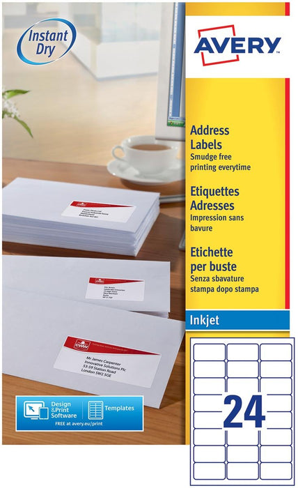 Adresetiketten Avery J8159 - 25 ft 63,5 x 33,9 mm, 600 stuks, wit - OfficeTown