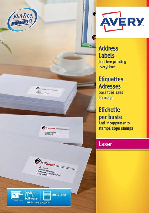 Adresetiketten, Laser, Ultragrip, wit, 40 vellen, 24 per vel, 63,5 x 33,9 mm met QuickPEEL toepassing - OfficeTown