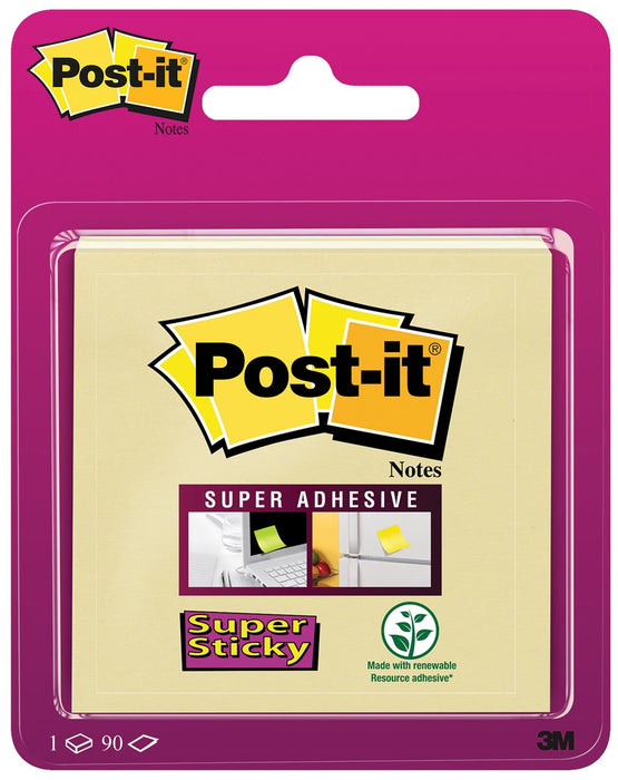 Post-it Super Sticky notities, 90 vel, afmeting 76 x 76 mm, gele kleur