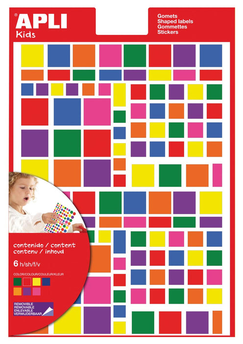 Apli Kids Verwijderbare Stickers, Vierkant, Blister met 756 Stuks in Verschillende Kleuren en Groottes