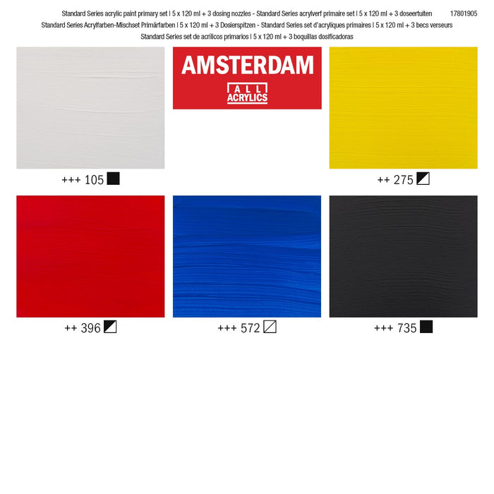 Amsterdam acrylverf primair 120 ml, 5 tubes + 3 tuiten