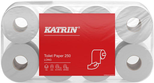 Katrin toiletpapier, 3-laags, 250 vel per rol, pak van 8 rollen 6 stuks, OfficeTown