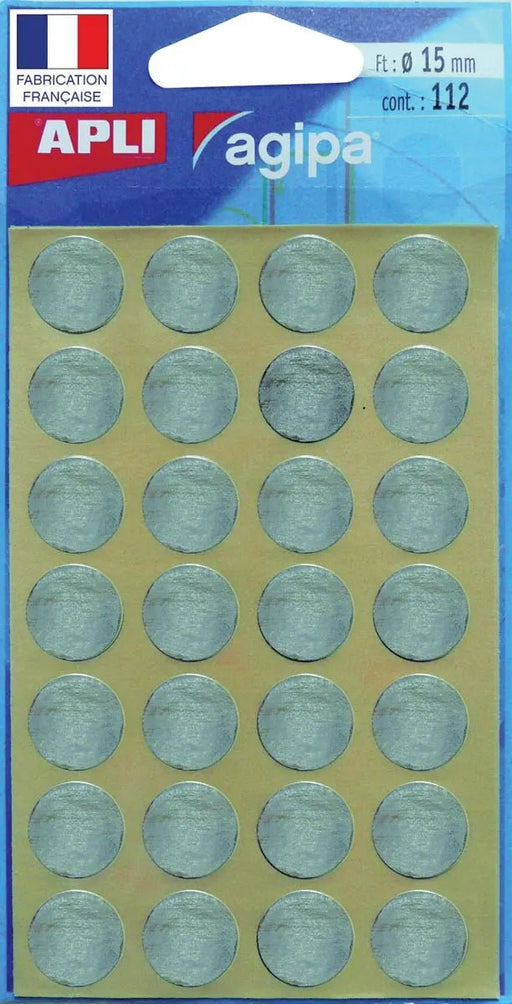 Agipa ronde etiketten in etui diameter 15 mm, zilver, 112 stuks, 28 per blad - OfficeTown