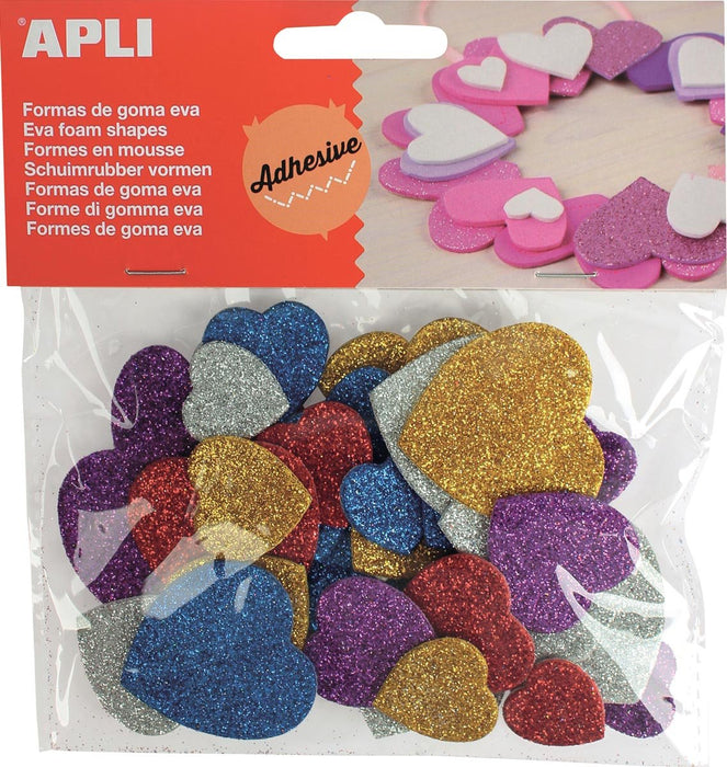 Apli Kids glitterhartjes met zelfklevende achterkant, verpakking van 50 stuks - OfficeTown