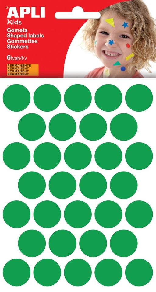 Apli Kinderstickers, cirkel diamater 20 mm, blister van 180 stuks, groen - OfficeTown
