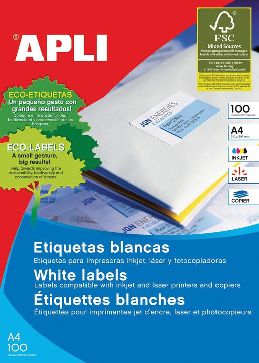 Apli witte etiketten ft 105 x 57 mm (b x h), 1.000 stuks, 10 per blad (1278) - OfficeTown