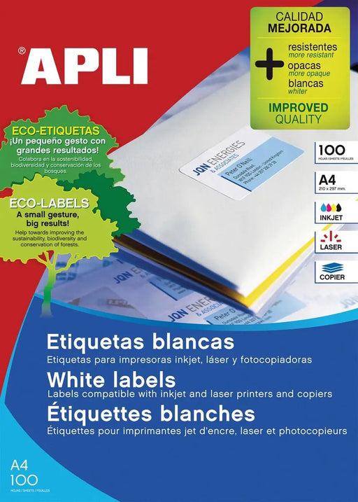 Apli witte etiketten ft 70 x 30 mm (b x h), 2.700 stuks, 27 per blad (1271) - OfficeTown