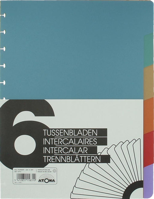 Atoma tabbladen voor A4+ schriften, set van 6, geassorteerde kleuren van PP - OfficeTown