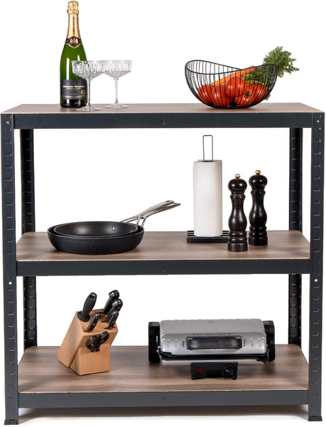 Avasco rek Home tafel, 88 x 90 x 45 cm, 3 legplanken, van metaal, zwart