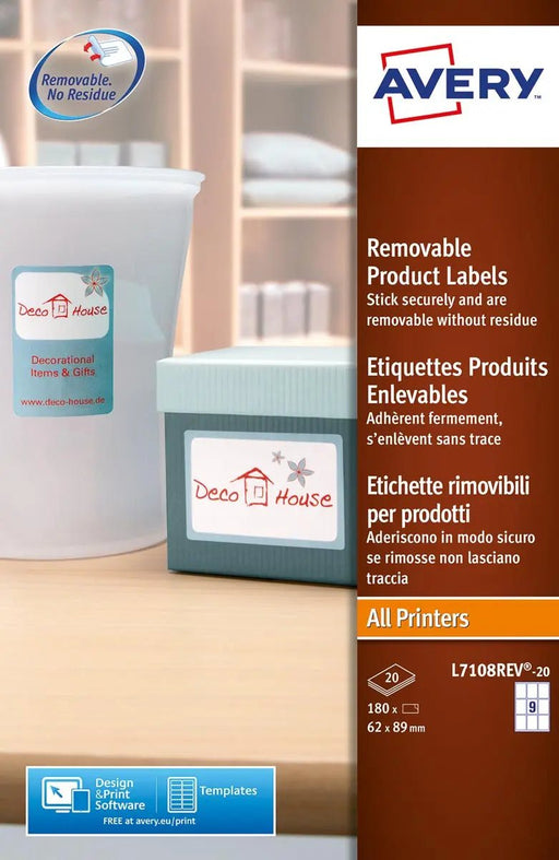 Avery Afneembare productetiketten 62 x 89 mm, 180 stuks, 9 per blad, doos van 20 blad - OfficeTown