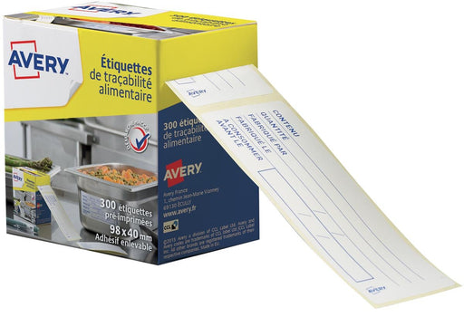 Avery etiketten voor voedselcodering, ft 98 x 40 mm, 1 rol met 300 afscheurbare etiketten in dispenser - OfficeTown
