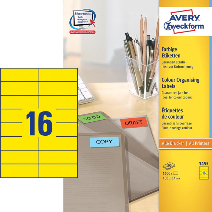 Avery gekleurde universele etiketten, geel (105 x 37 mm, 1600 stuks) met gratis Design & Print software - OfficeTown