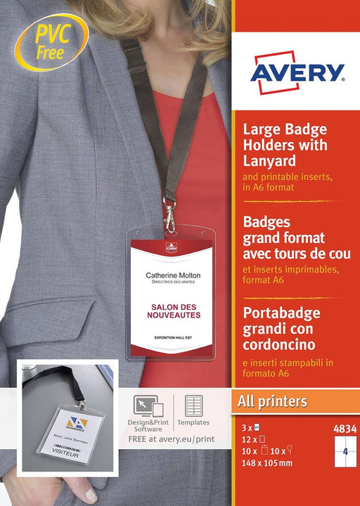 Avery grote badge met lanyard zwart, inclusief inserts, doos van 10 stuks - OfficeTown