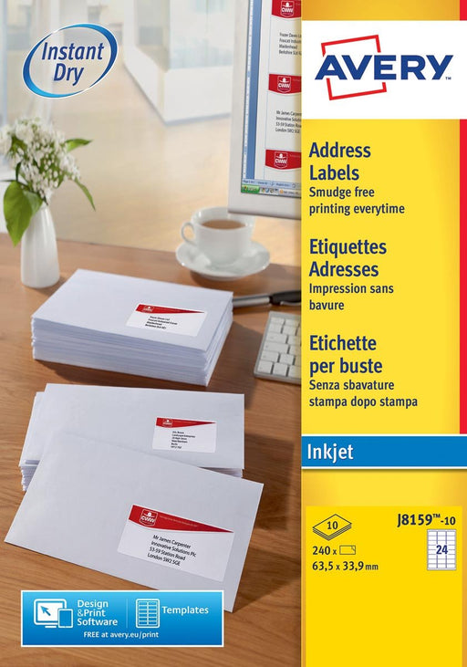 Avery J8159 - 10 adresetiketten ft 63,5 x 33,9 mm (b x h), 240 etiketten, wit - OfficeTown