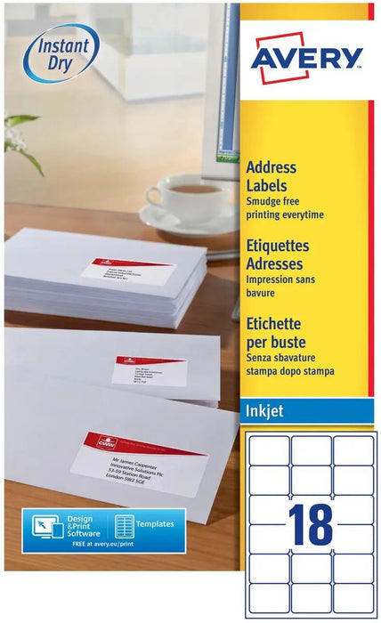 Avery J8161 - 25 adresstickers ft 63,5 x 46,6 mm (b x h), 450 stickers, wit - OfficeTown