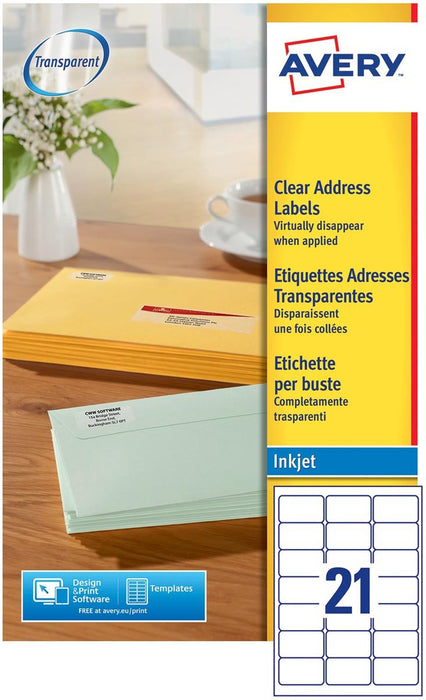 Avery J8560 - 25 doorzichtige adreslabels ft 63,5 x 38,1 mm (b x h), 525 labels - OfficeTown