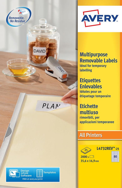 Avery L4732REV - 25 verwijderbare etiketten ft 35,6 x 16,9 mm, 2.000 etiketten, wit - OfficeTown