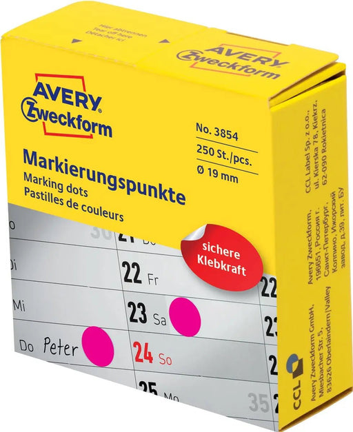 Avery markeringsstippen, diameter 19 mm, rol van 250 stuks, roze - OfficeTown