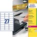 Avery onverwoestbare veiligheidsstickers, formaat 63,5 x 29,6 mm, 540 stuks, 27 per vel, doos van 20 vellen - OfficeTown