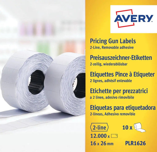 Avery PLR1626 Labels voor Prijspistool, niet - permanent, afmeting 26 x 16 mm, 12.000 labels, wit - OfficeTown