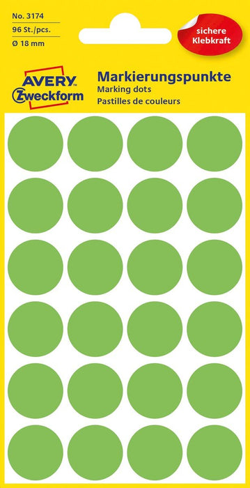 Avery Ronde etiketten diameter 18 mm, lichtgroen, 96 stuks - OfficeTown