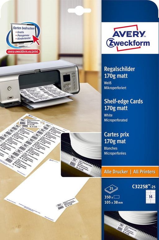 Avery schapkaarten 38 x 105 mm, 350 stuks, wit met dubbelzijdige bedrukking - OfficeTown