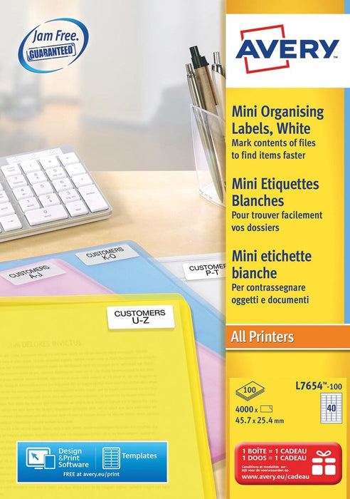 Avery Witte laseretiketten QuickPeel ft 45,7 x 25,4 mm (b x h), 4.000 stuks, doos van 100 blad - OfficeTown