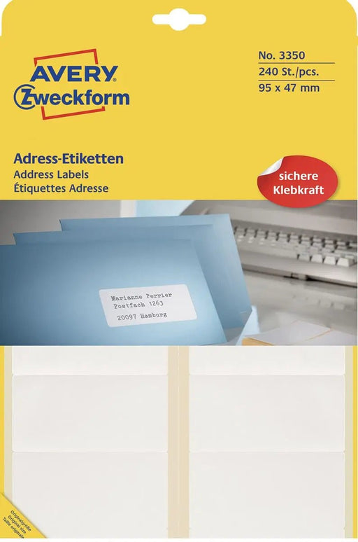 Avery Zweckform 3350 adresstickers ft 95 x 47 mm (b x h), 240 stickers, wit - OfficeTown