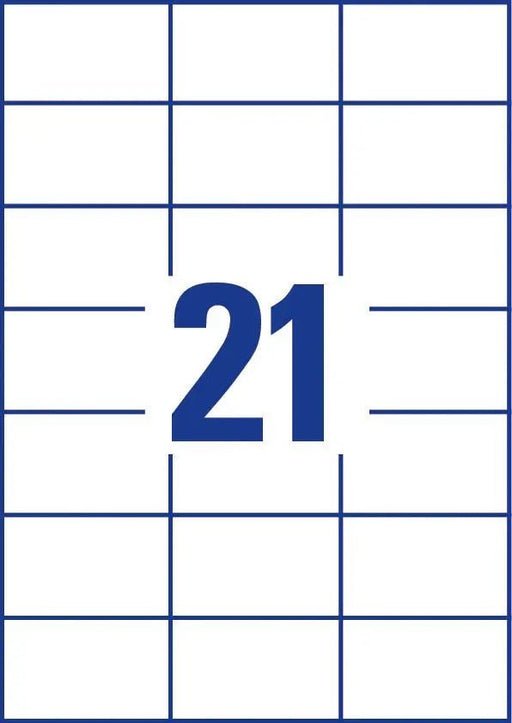 Avery Zweckform 3652, Universele etiketten, Ultragrip, wit, 200 vel, 21 per vel, 70 x 42,3 mm - OfficeTown
