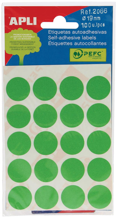Ronde etiketten in etui - 19 mm diameter, groen, 100 stuks