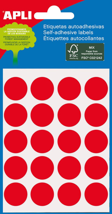 Apli ronde etiketten in etui Ø 19 mm, rood, 100 stuks, 20 per vel (2065)