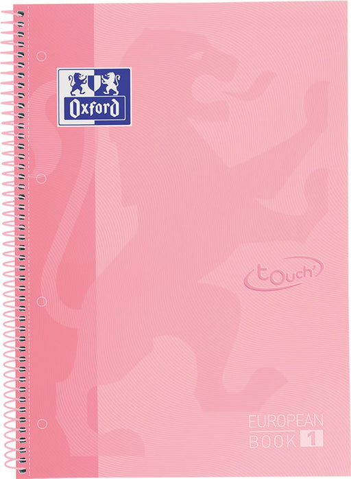 Oxford School Touch Europeanbook spiraalblok, ft A4+, 160 bladzijden, geruit 5 mm, pastel roze 5 stuks, OfficeTown