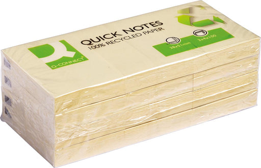 Q-CONNECT Quick Notes Recycled, ft 38 x 51 mm, 100 vel, pak van 3 blokken, geel 4 stuks, OfficeTown