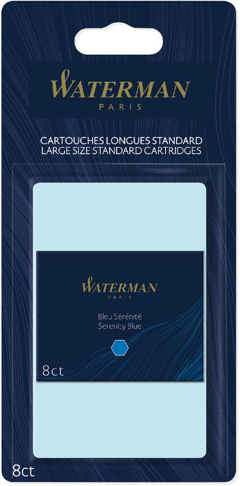 Waterman inktcartridges Standaard Lang, blauw (Serenity), blister van 8 stuks