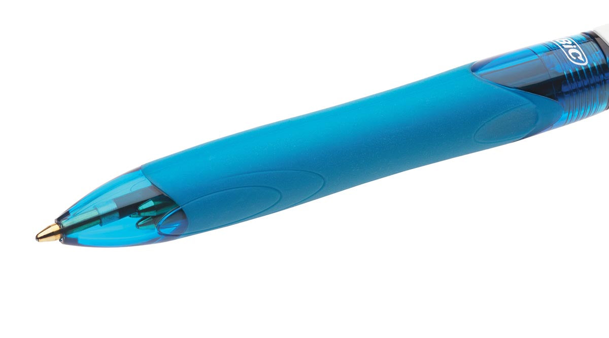 Bic 4 Kleuren Grip, balpen, 0,32 mm, 4 klassieke inktkleuren, blauwe behuizing