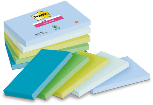 Post-it Super Sticky notes Oasis, 90 vel, ft 76 x 127 mm, geassorteerde kleuren, pak van 5 blokken 12 stuks, OfficeTown