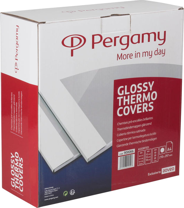 Thermische omslagen Pergamy, 50 x 12 mm, 30 x 15 mm en 20 x 18 mm, pak van 100 stuks, wit