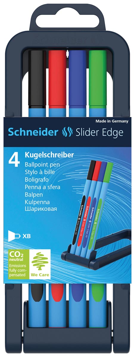 Schneider Balpen Slider Edge XB, opstelbare box van 4 stuks in geassorteerde kleuren 20 stuks, OfficeTown