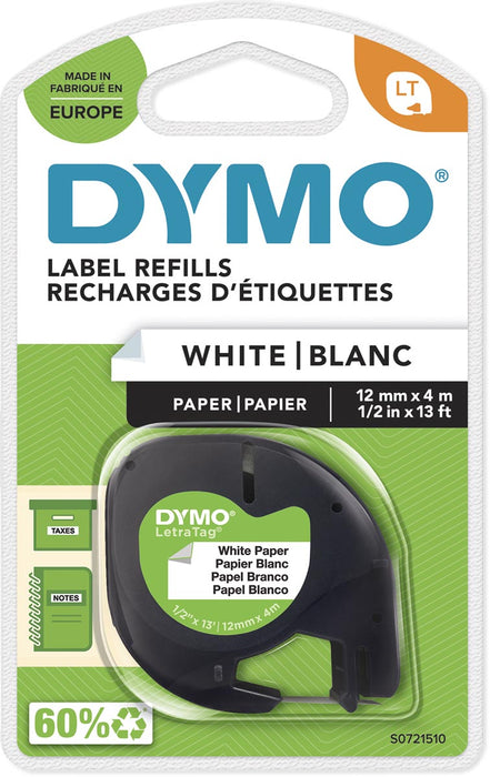 Dymo LetraTAG tape 12 mm, wit papier
