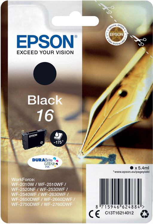 Epson inktcartridge 16, 175 pagina's, OEM C13T16214012, zwart 10 stuks, OfficeTown