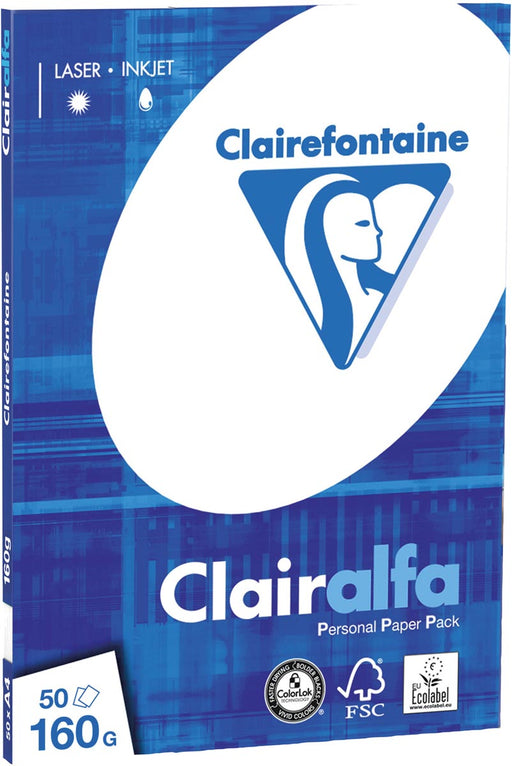 Clairefontaine Clairalfa presentatiepapier A4, 160 g, pak van 50 vel 10 stuks, OfficeTown