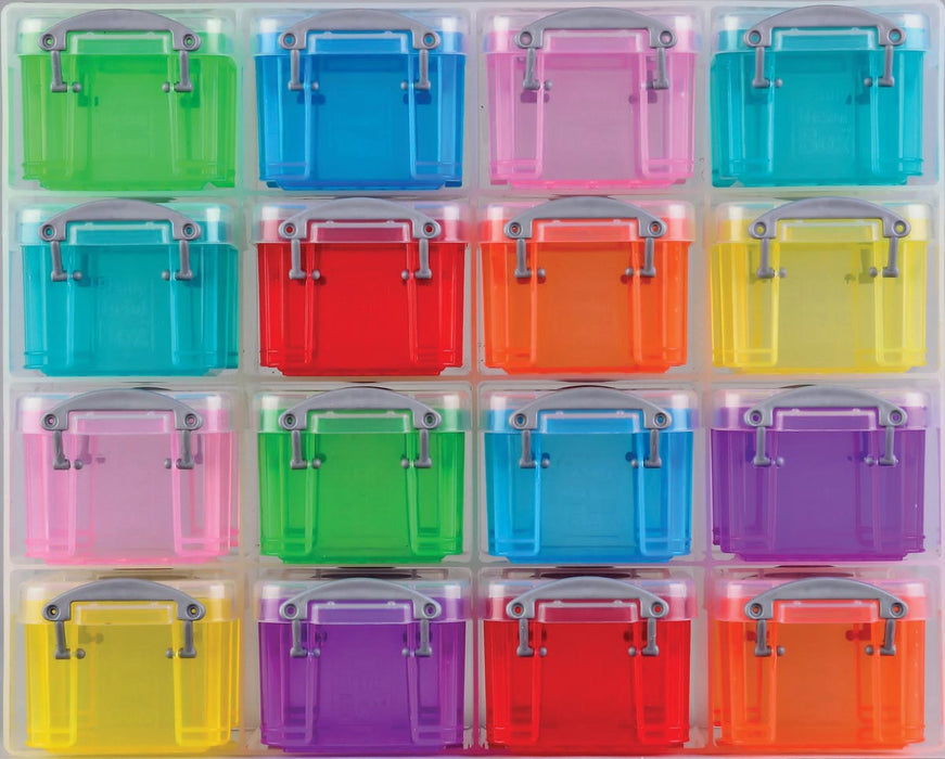 Really Useful Box Doos transparante wandkubus met 16 gekleurde opbergdozen van 0,14 liter